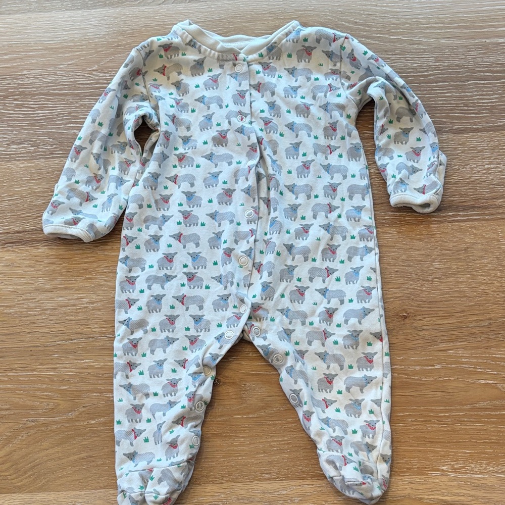 JoJo Maman Bebe White and Gray Footies Soft Cotton One Pieces